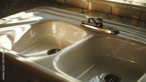 Elegant vintage ceramic kitchen sink  close-up shot  isolated background with studio lighting  showcasing its durability and design for advertising purposes