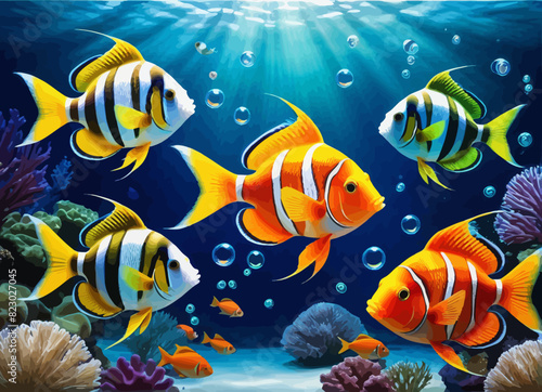 a group of fish swimming in an aquarium