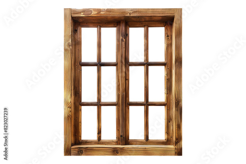 Natural wooden window Isolated on white background