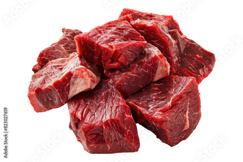 Pieces of raw beef cubes Isolated on white background