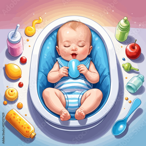 a baby is laying down in a potty