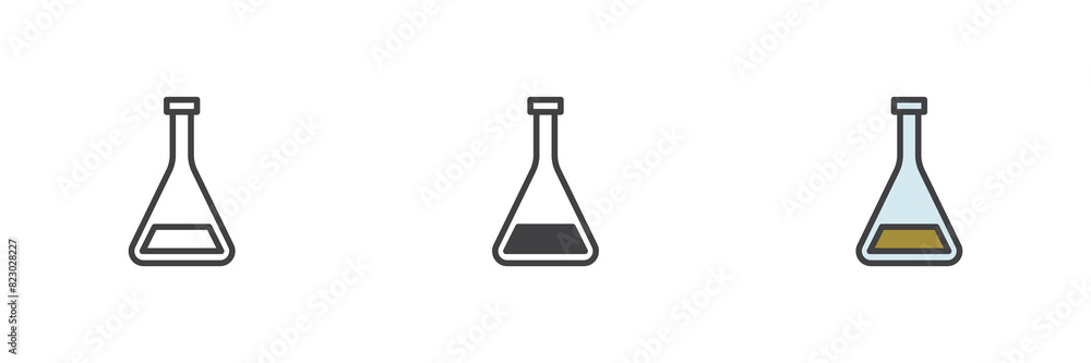 Laboratory flask different style icon set Laboratory flask different style icon set