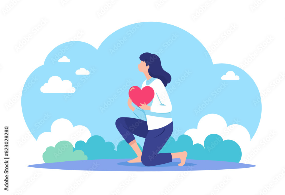 a woman running with a heart in her hands