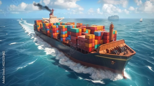 Oceanic Cargo Ship in Motion - A Symbol of Global Commerce