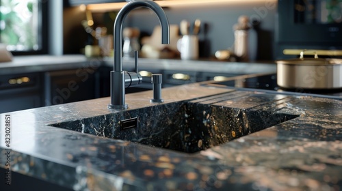 Elegant composite granite sink in a high-end kitchen  close-up with studio lighting  showcasing various color options and durability for advertising