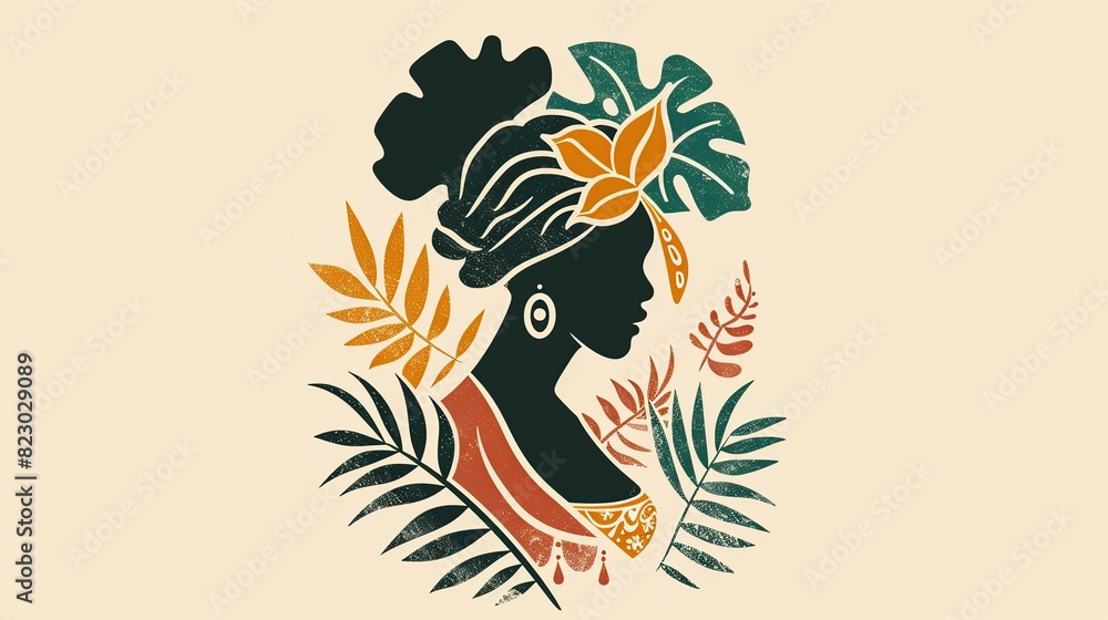 This elegant silhouette floral art features a stunning cultural woman design, perfect for those who appreciate decorative folk artwork and intricate patterns. A unique addition to any art collection 