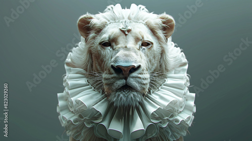 a lion wearing a ruffled collar photo