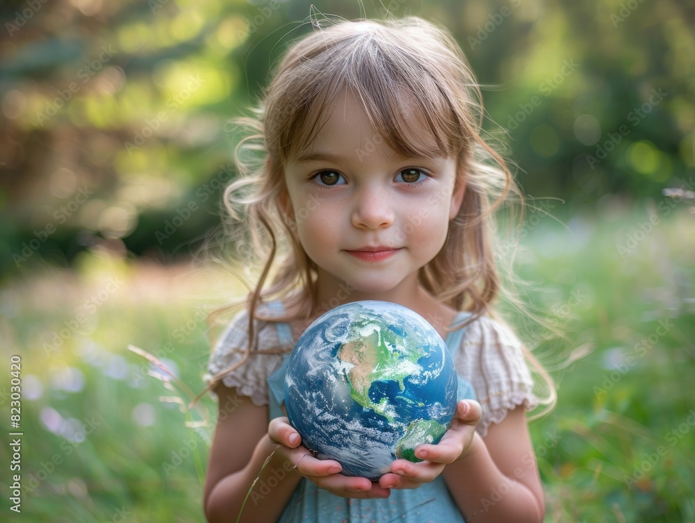 The little girl holds the Earth in her hand The little girl holds the Earth in her hand