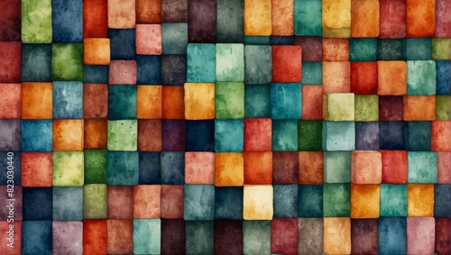 A colorful abstract illustration of cubes and squares,. Watercolor illustration