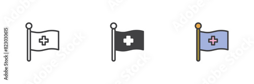 Medical flag different style icon set