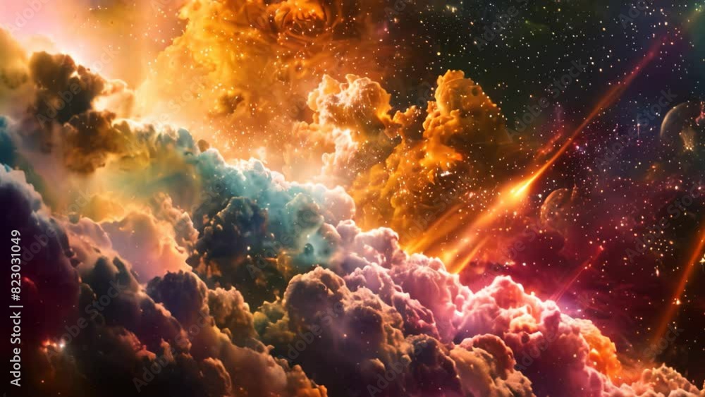 A sky illuminated by vibrant colors, showcasing an array of clouds and twinkling stars, A cosmic interpretation of the ten commandments A sky illuminated by vibrant colors, showcasing an array of clouds and twinkling stars, A cosmic interpretation of the ten commandments