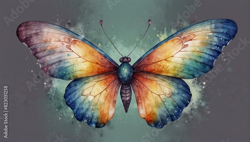 Beautiful fantasy butterfly  in pastel colors and beautiful big wings  for use in any home as wall alrt or in books  games  or illustrations. Watercolor illustration