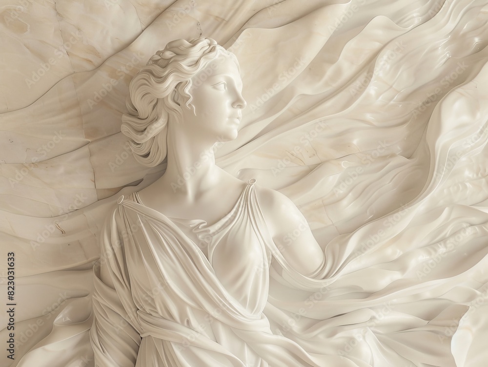 Elegant marble statue of a woman in flowing drapery Elegant marble statue of a woman in flowing drapery
