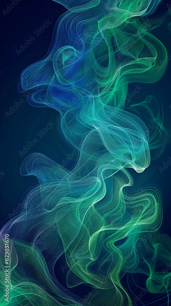 Fototapeta premium Dynamic blue-green wave lines separated on a black background for concept