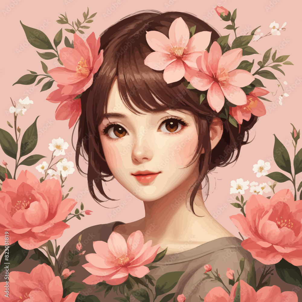 a girl with flowers in her hair a girl with flowers in her hair