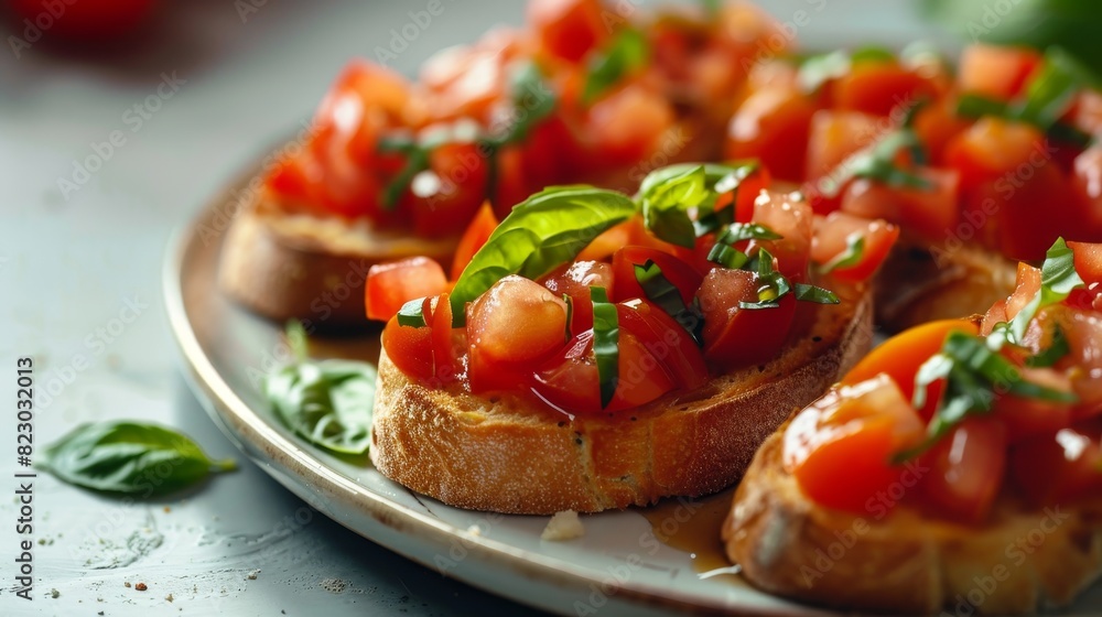Delicious bruschetta with fresh tomatoes and basil Delicious bruschetta with fresh tomatoes and basil