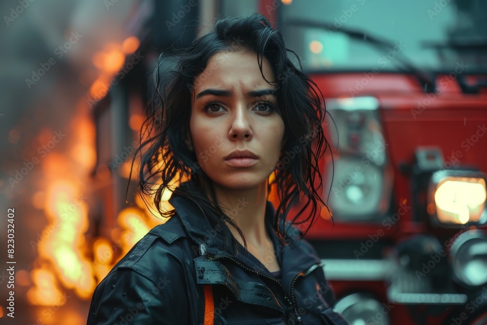 Intense young woman in urban setting Intense young woman in urban setting
