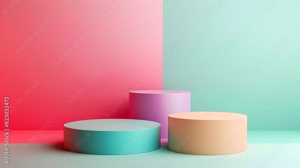Gradient Colored Podiums with Clean Geometric Shapes and Minimalist Design for Product Display or Presentation Gradient Colored Podiums with Clean Geometric Shapes and Minimalist Design for Product Display or Presentation