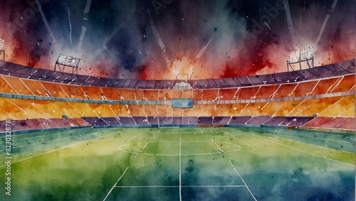 watercolor sports stadium with heatmapping during the summer olympic games. Watercolor illustration photo