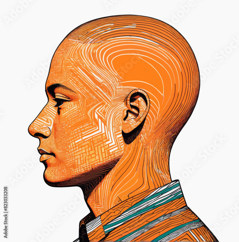 a drawing of a man with a bald head