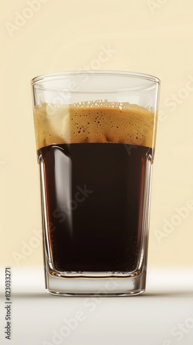Glass of Black Coffee with Realistic Texture on Clean Light Yellow Background