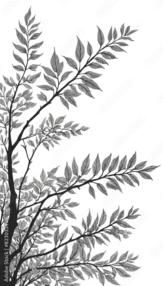 Fototapeta premium a black and white photo of a tree with leaves