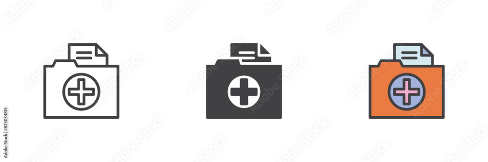 Medical folder different style icon set Medical folder different style icon set