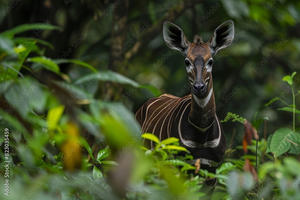Curious antelope in lush green forest