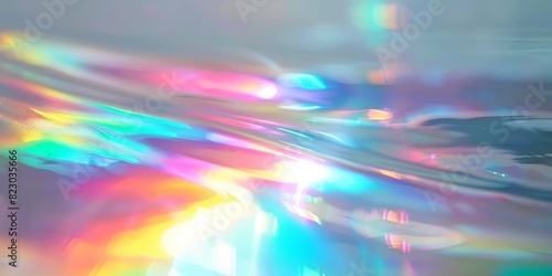 Holographic rainbow light effect on a white background. Holo iridescent color spectrum. Rainbow hologram, prismatic light refraction for a design template. Abstract blurred background.