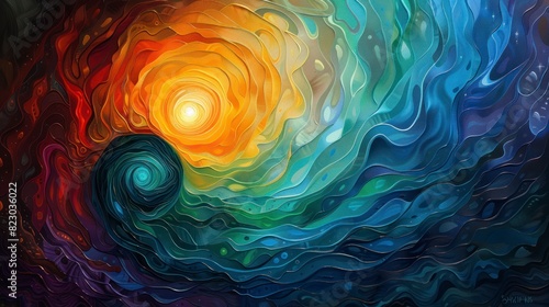 Abstract art representing a feeling of dizziness with swirling patterns and vibrant colors photo