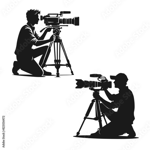 Highly detailed Cameraman set silhoette vector illustration isolated on white background