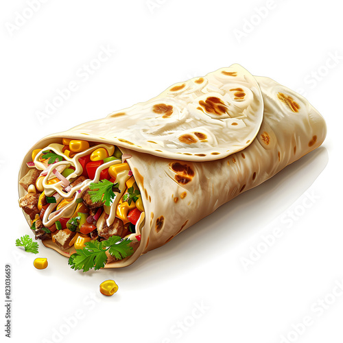 Vector illustration of a burrito on a white background. Suitable for crafting and digital design projects. A-0003 