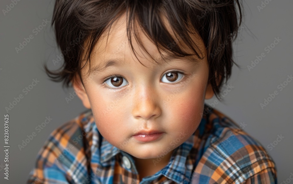 A close-up of a child in a plaid shirt A close-up of a child in a plaid shirt
