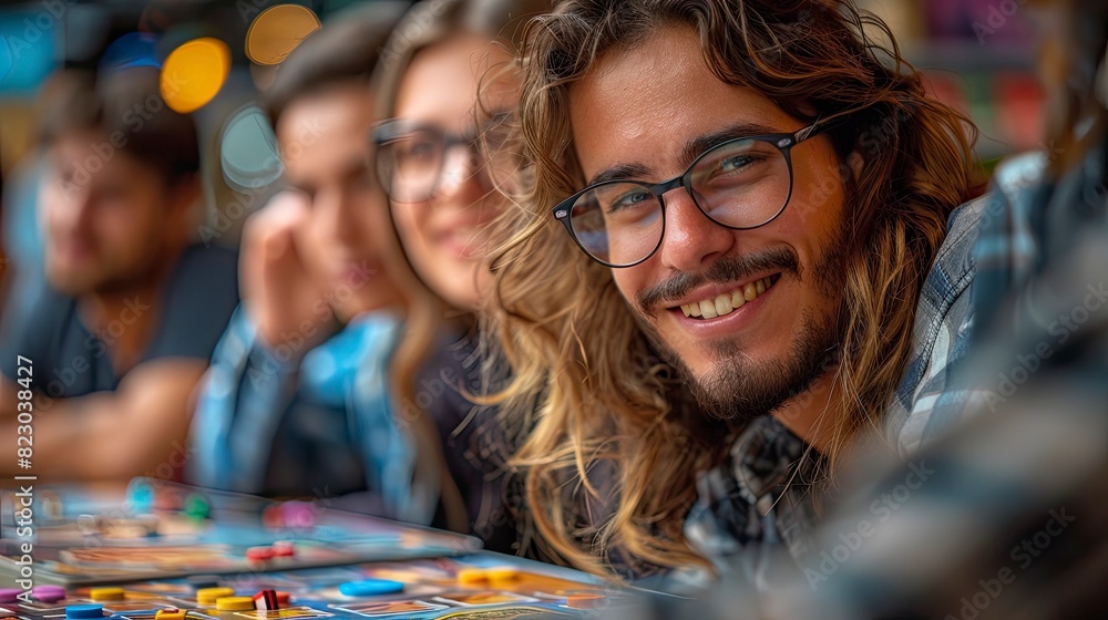 Fototapeta premium Coworkers enjoying a casual Friday with board games