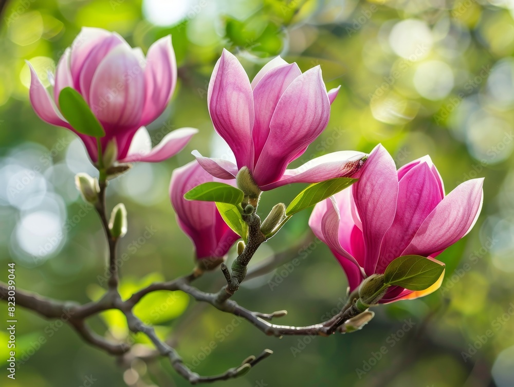 Vibrant pink magnolia flowers blooming in spring Vibrant pink magnolia flowers blooming in spring