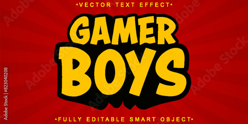 Cartoon Yellow Gamer Boys Vector Fully Editable Smart Object Text Effect