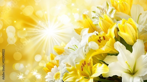 Bright yellow and white flowers in sunlight