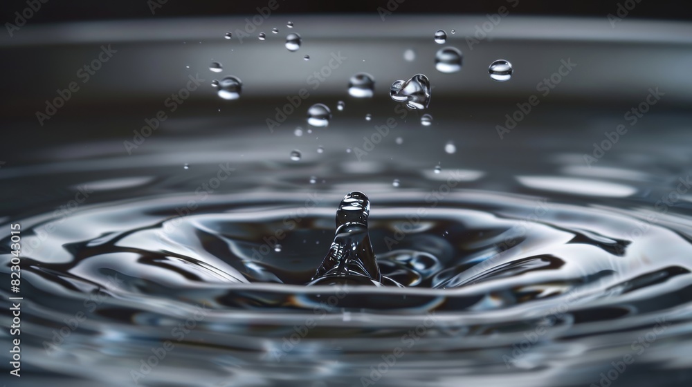 Close-up of a water droplet in motion from a kitchen sink faucet, isolated background, studio lighting enhancing the detail, ideal for advertising kitchen appliances