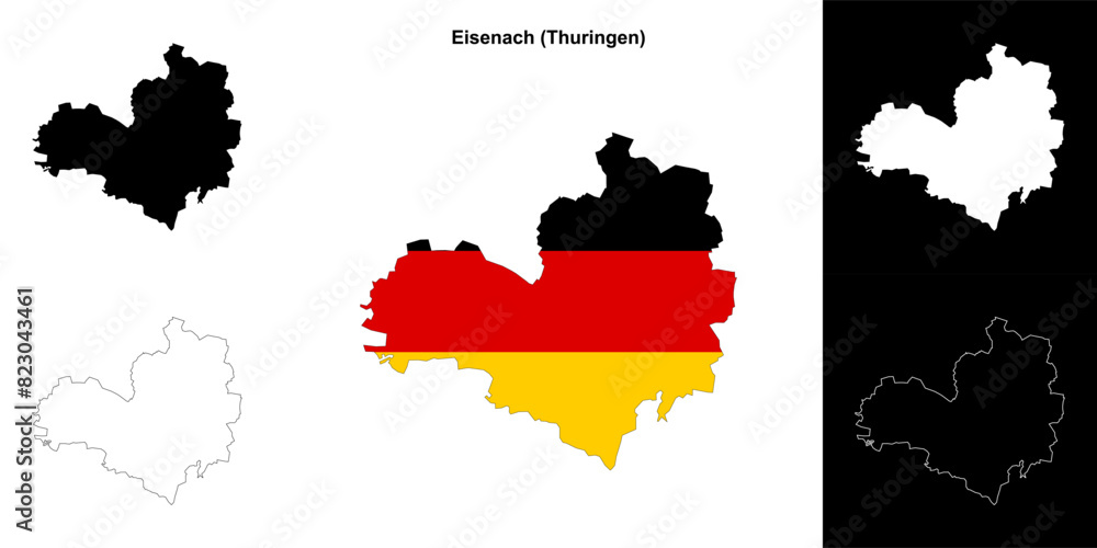Obraz premium Eisenach (Thuringen) blank outline map set