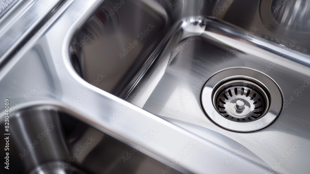 Close-up of a stylish stainless steel sink, isolated white background, studio lighting capturing its sleek design and easy-to-clean surface, ideal for luxury kitchen ads Close-up of a stylish stainless steel sink, isolated white background, studio lighting capturing its sleek design and easy-to-clean surface, ideal for luxury kitchen ads
