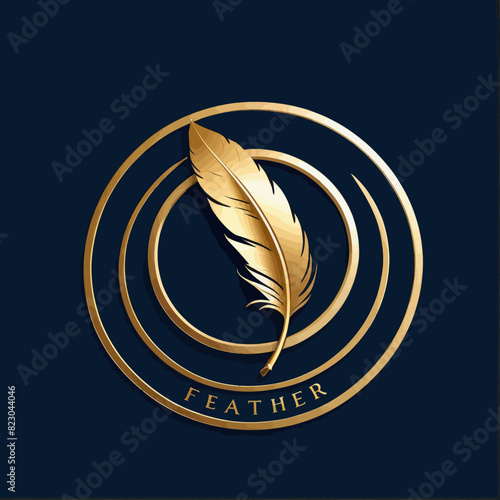 a golden feather on a blue background