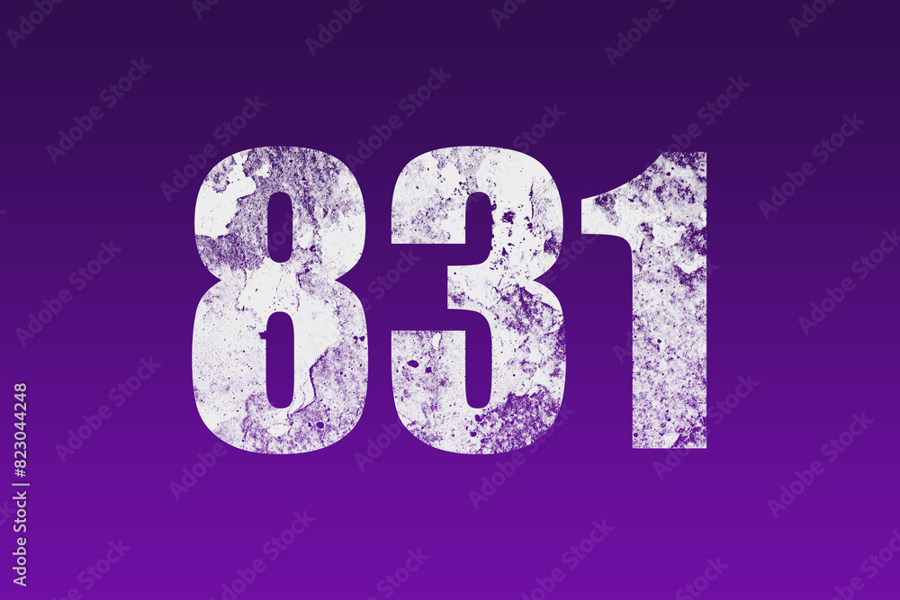 flat white grunge number of 831 on purple background. flat white grunge number of 831 on purple background.