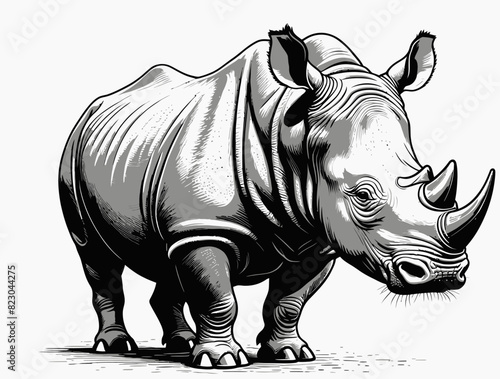 a rhinoceros standing in the middle of a field