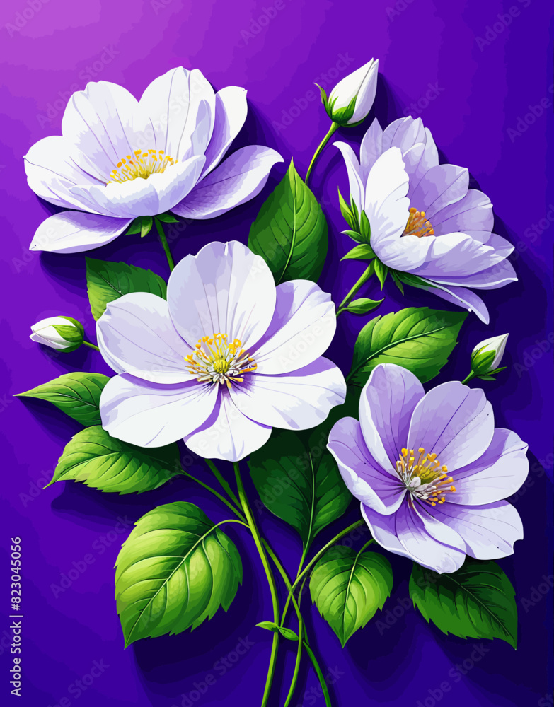 a painting of white flowers on a purple background a painting of white flowers on a purple background