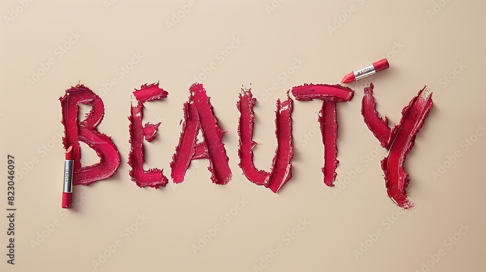 Beauty lipstick lettering on a beige background Beauty lipstick lettering on a beige background