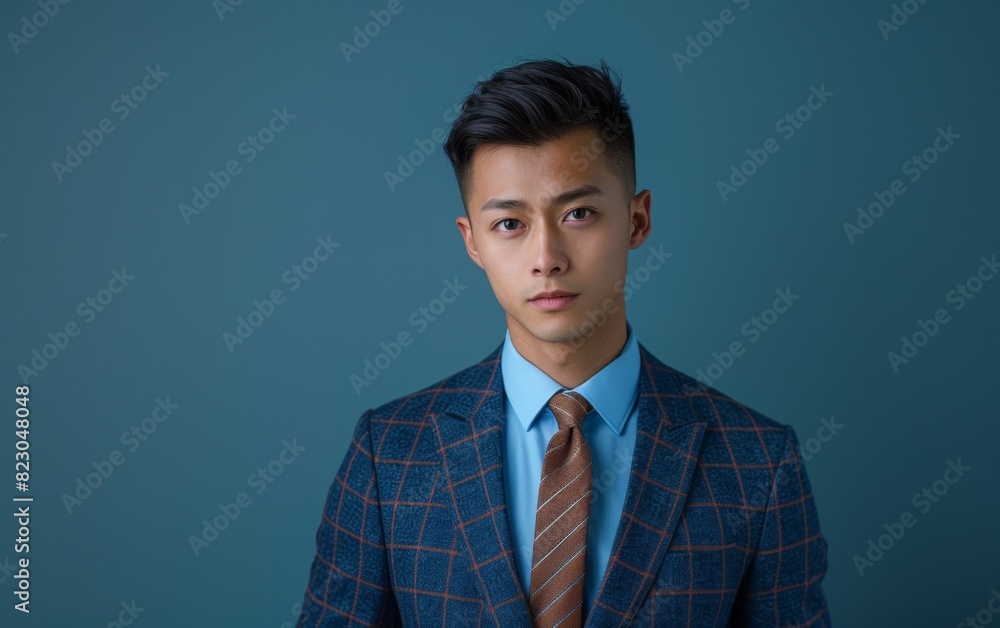 A Southeast Asian trans male, wearing a suit and tie, striking a pose for a photograph A Southeast Asian trans male, wearing a suit and tie, striking a pose for a photograph