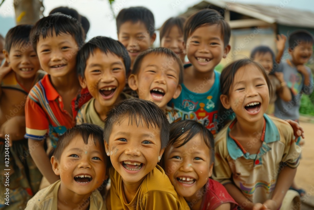 Group of happy asian children smiling and laughing at the camera. Group of happy asian children smiling and laughing at the camera.