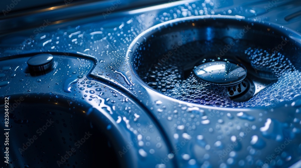Close-up of a luxurious kitchen sink design, stainless steel sink with sleek finish, isolated background, studio lighting highlighting durability and modern aesthetics Close-up of a luxurious kitchen sink design, stainless steel sink with sleek finish, isolated background, studio lighting highlighting durability and modern aesthetics