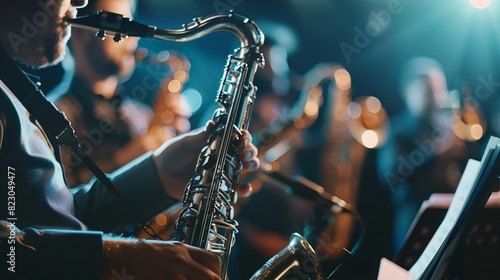 Musician Leading a Band: As the band leader, a musician directs the ensemble, coordinating the instruments and ensuring the performance goes smoothly  photo