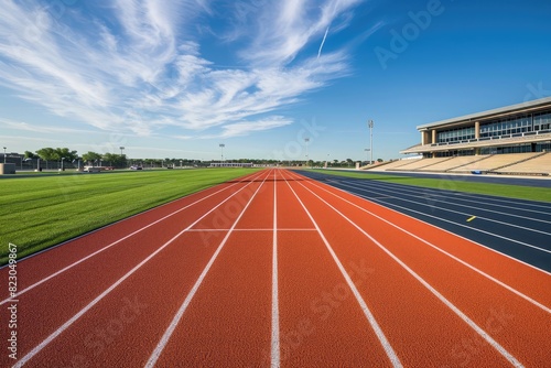 An expansive view of a stadium runway path  Red runway for sports path background